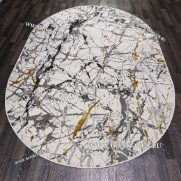 Турецкий Овальный Ковер Белый с Золотистым дизайн 05